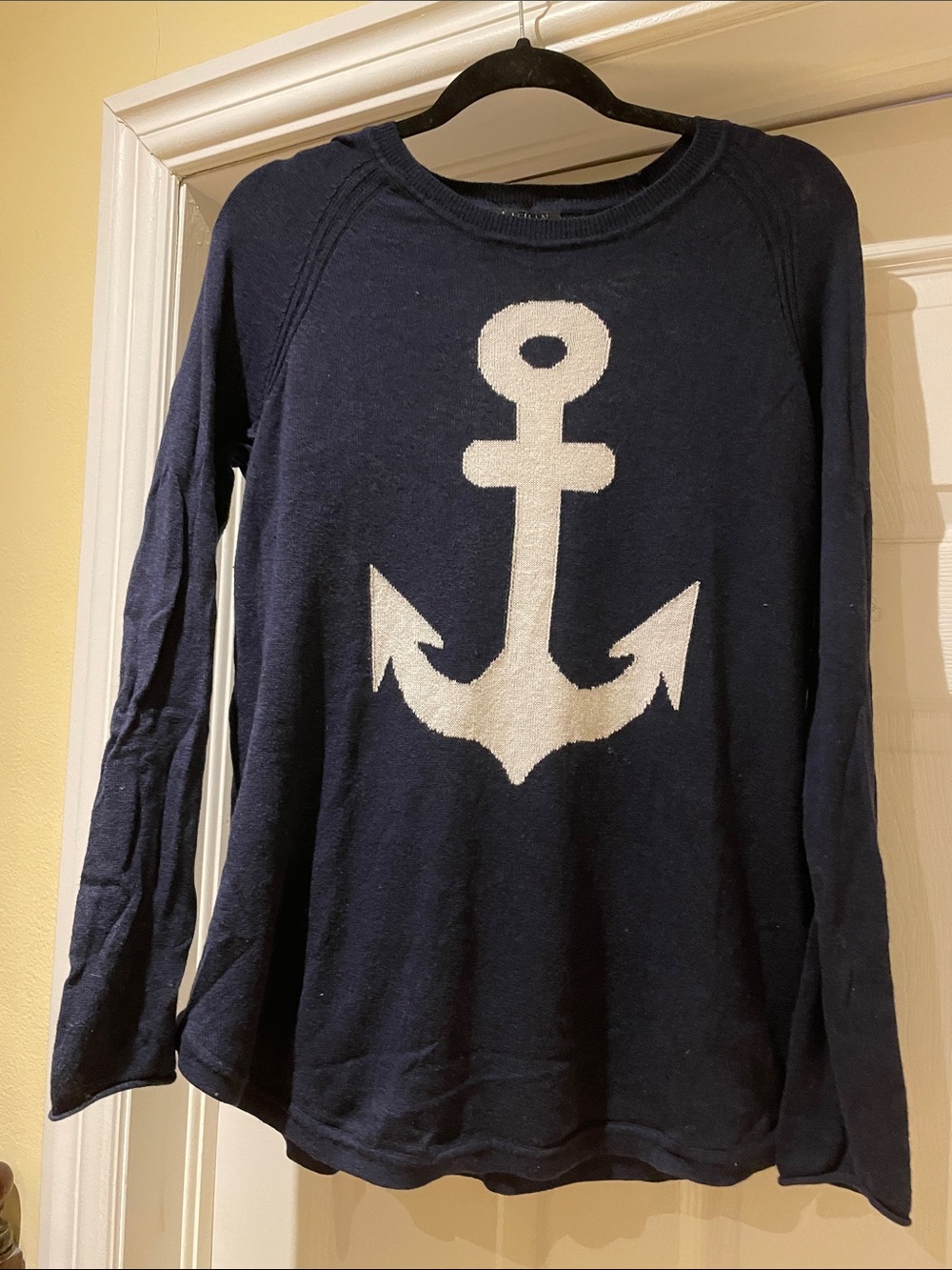 Alashan Cotton Cashmere Anchor Sweater Nautical Coastal Preppy L